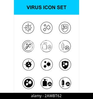 virus icon set. Corona. glyph and outline style.Flu, fever,cold, Virus, corona, lung, wash, hand, bottle, tablet, vaccine, bed, rest, anti-virus. Stock Vector