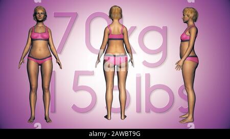 3d Illustration Of A Fat Woman Losing Body Weight And Bmi Index Stock Photo Alamy