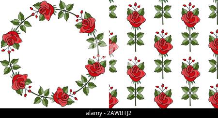 abstract pattern with red roses and Vector seamless frame Red roses Stock Vector