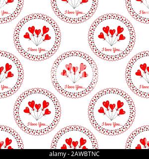 hearts and the inscription I love you. Vector seamless pattern with balloons  Stock Vector