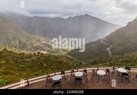 view of masca valley seen through the clouds from top of mountain pass tenerife canary islands Stock Photo