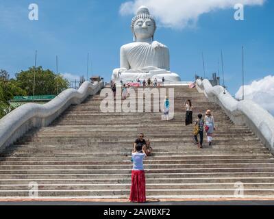 The famous 45 meter tall Big Buddha in Phuket. Phuket is large island and a popular travel destination in southern Thailand.
