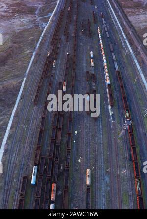Freight trains on the railway station Stock Photo