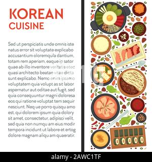 Korean cuisine banner template with traditional dishes icons and text Stock Vector