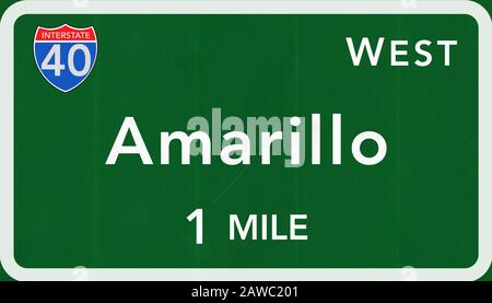 Amarillo USA Interstate Highway Sign Photorealistic Illustration Stock Photo