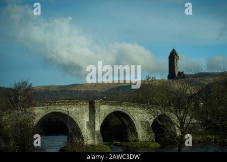 Stirling bridge and the National Wallace monument, on a clear day,horizontal image Stock Photo