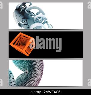 Creative collection of abstract banner set embellished with 3D renders Stock Photo