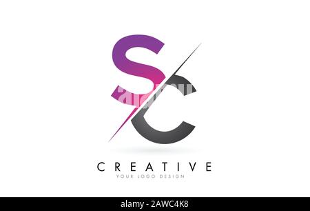 SC S C Purple Letter Logo Design with Creative Liquid Effect Flowing ...
