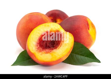 Ripe nectarine fruit isolated on white background Stock Photo