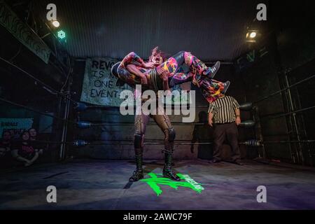 Nor 'Phoenix' Diana, 20, female wrestling champion from Malaysia and the world's first hijab-wearing professional wrestler. London, UK. Stock Photo