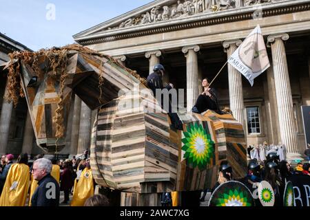 British Museum, London, UK. 8th February 2020. Climate change protests against BP at the British Museum. Credit: Matthew Chattle/Alamy Live News Stock Photo