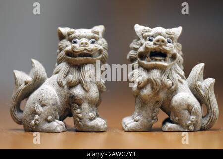 Shisa Home Protector Guardian Chinese Lions Pairs 3 Stock Photo