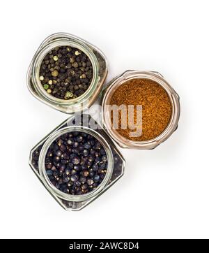 Various hot spices on white Stock Photo