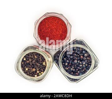 Various hot spices on white Stock Photo