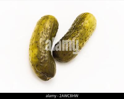 two pickled cucumbers on white Stock Photo