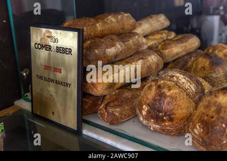 Comer & Beber Award by Veja Magazine sign at the Slow Bakery, Rua São João Batista, 93, Botafogo, Rio de Janeiro, Brazil. Stock Photo
