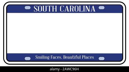 Blank South Carolina state license plate in the colors of the state flag over a white background Stock Vector