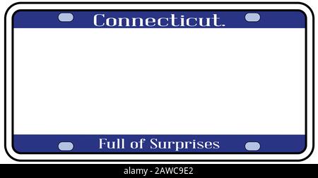 Connecticut state license plate in the colors of the state flag with icons over a white background Stock Vector