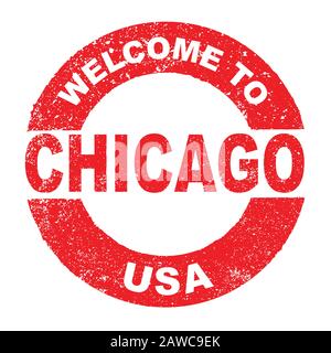 A grunge rubber ink stamp with the text Welcome To Chicago USA over a white background Stock Vector