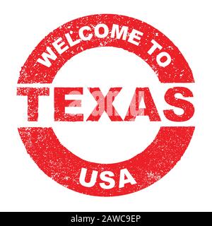 A grunge rubber ink stamp with the text Welcome To Texas USA over a white background Stock Vector