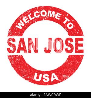 A grunge rubber ink stamp with the text Welcome To San Jose USA over a white background Stock Vector