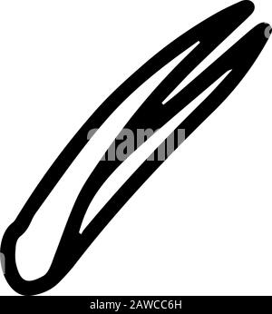 Medical tweezers in hand drawn doodle style isolated on white background. Vector stock outline illustration. Single. Sign element. Medical equipment. Stock Vector