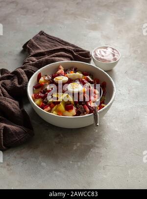 Rosolli, Rosolje, Heringsalat - finnish beetroot salad for Christmas ad New year Stock Photo