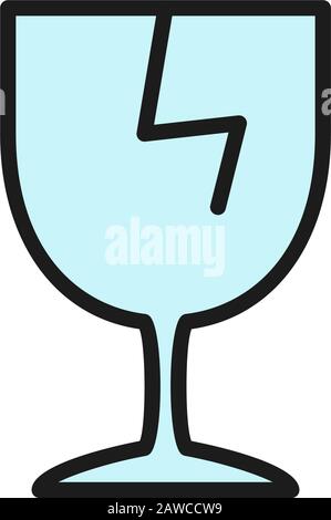 Vector broken glass, fragile delivery flat color line icon. Stock Vector