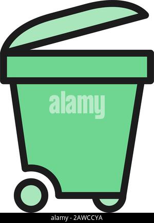 Trash bin, trashcan, waste, garbage flat color line icon. Stock Vector