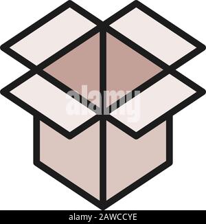 Open cardboard box, unpacking, delivery, logistic flat color line icon. Stock Vector