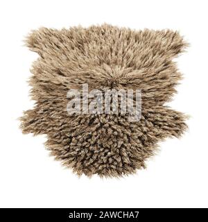 Brown decor skin of a sheepskin wool rug on white background. 3D rendering Stock Photo