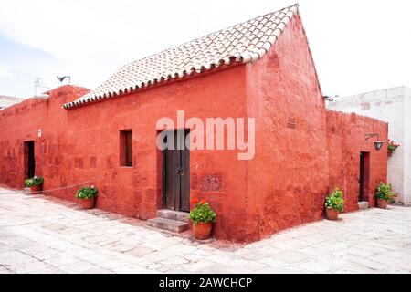 Corner of the building in the monastery of Santa Catalina, Arequipa, Peru. Stock Photo