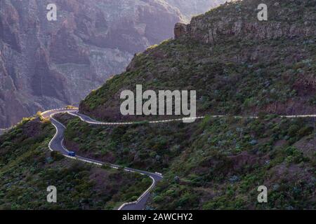 Road through volcanic landscape around Santiago del Teide, Tenerife, Canary Islands Stock Photo
