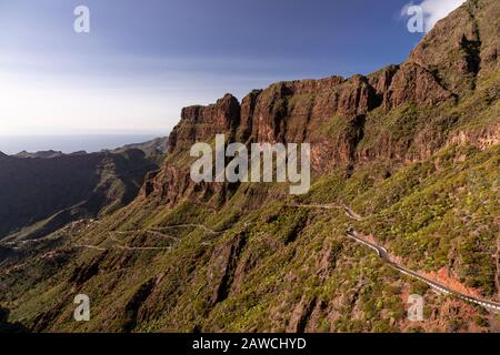 Road through volcanic landscape around Santiago del Teide, Tenerife, Canary Islands Stock Photo