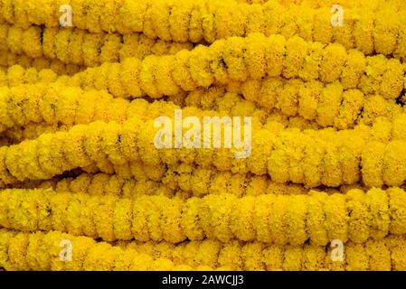 Flowers and garlands for sale at Flower market in Mallick Ghat. Kolkata. India Stock Photo