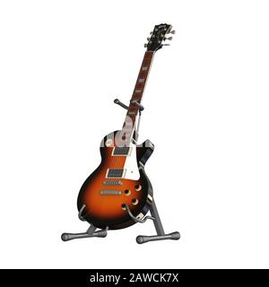 Electric guitar on a stand on a white background. Isolate. 3D rendering of excellent quality in high resolution. It can be enlarged and used as a back Stock Photo