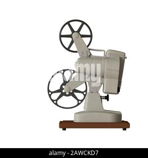 Movie projector on a white background. Isolate. 3D rendering of excellent quality in high resolution. It can be enlarged and used as a background or t Stock Photo