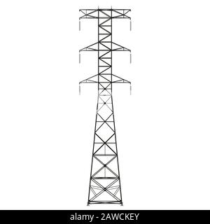 A high-voltage power line tower on a white background. Isolate. 3D rendering of excellent quality in high resolution. It can be enlarged and used as a Stock Photo