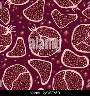Pomegranate seamless red vector pattern Stock Vector