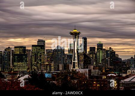 WA17384-00...WASHINGTON - The city of Seattle with the Space Needle viewed from Kerry park on Queen Ann Hill.