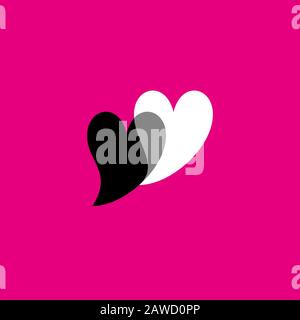 Black white romantic hearts icons isolated on pink background. Happy valentines day and wedding design elements. Love symbol for your web site design, Stock Vector