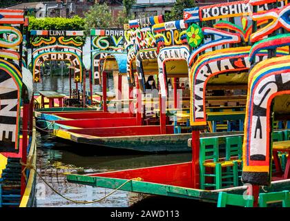 The colorful boats of Xochimilco in Mexico City, Mexico. Stock Photo