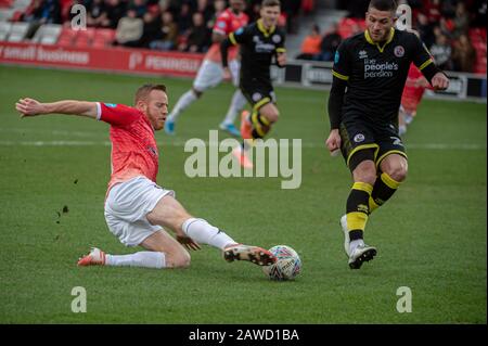 Salford, UK. 08th Feb 2020.  Adam Rooney of Salford City FC tries to get the ball during the Sky Bet League 2 match between Salford City and Crawley Town at Moor Lane, Salford on Saturday 8th February 2020. (Credit: Ian Charles | MI News) Photograph may only be used for newspaper and/or magazine editorial purposes, license required for commercial use Credit: MI News & Sport /Alamy Live News Stock Photo