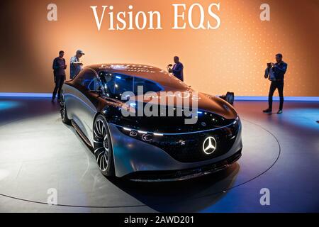 FRANKFURT, GERMANY - SEP 10, 2019: Mercedes Benz Vision EQS luxury electric concept car presented at the Frankfurt IAA Motor Show 2019. Stock Photo
