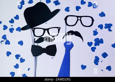 Top view Valentine's day with funny photo booths props homosexual love concept Stock Photo