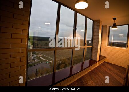 interior of a room with panoramic Windows without people Stock Photo