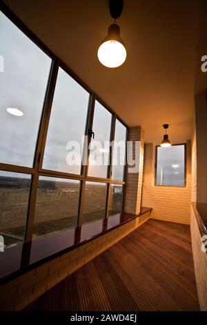 interior of a room with panoramic Windows without people Stock Photo