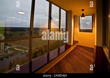 interior of a room with panoramic Windows without people Stock Photo