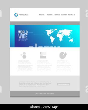 blue website design with responsive template layout. For a finance or corporate business page Stock Vector