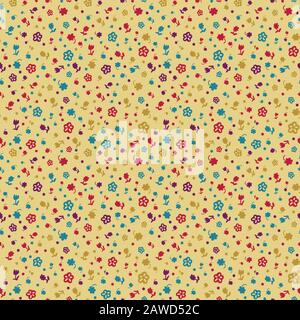 little ditsy floral summertime seamless vector pattern on yellow background Stock Vector
